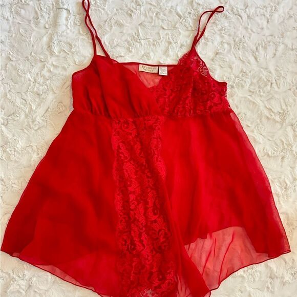 Victoria’s Secret Vintage Gold Label Red Babydoll Slip Chemise Lingerie Large - Picture 2 of 4